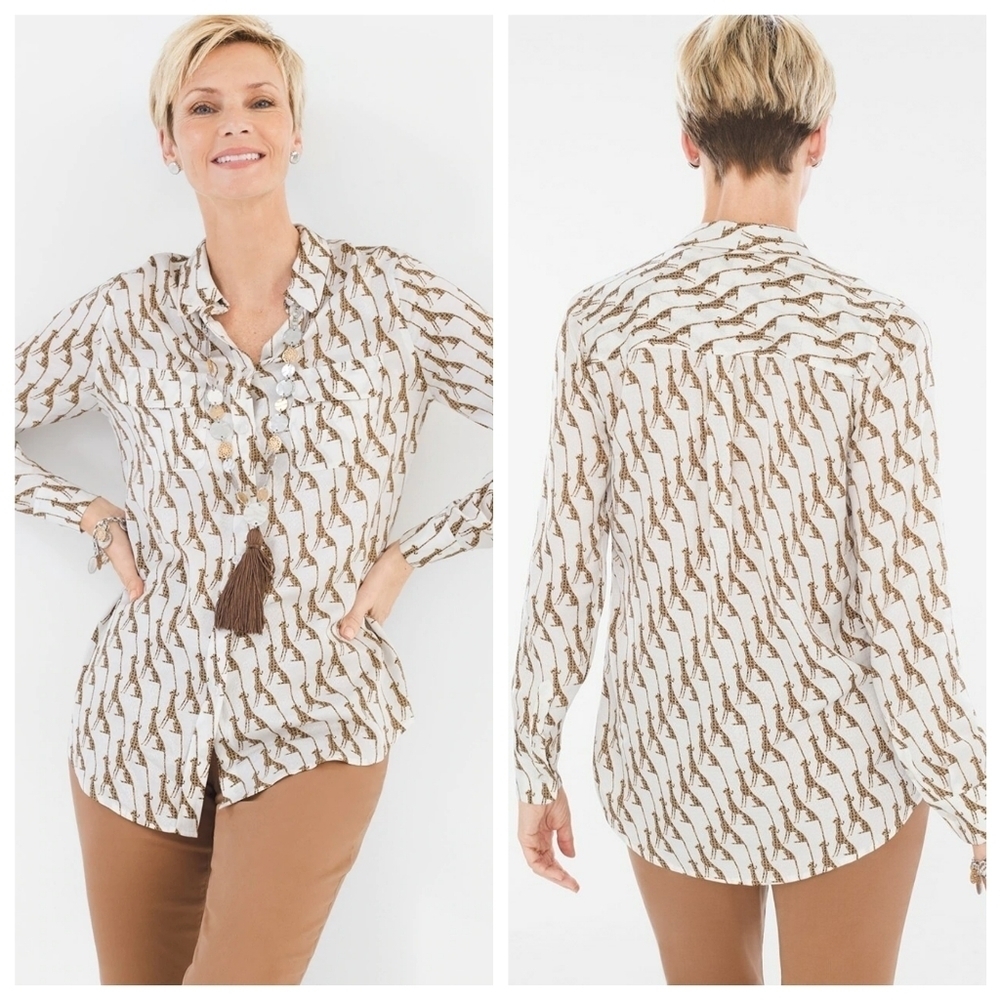 Chico's | Whimsy Cheetah Print Button Front Blouse - image 2